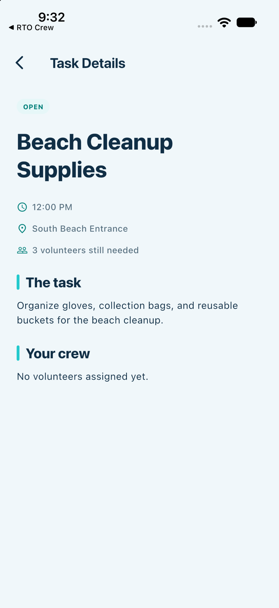 Staff Tasks screen showing all tasks and Create Task button